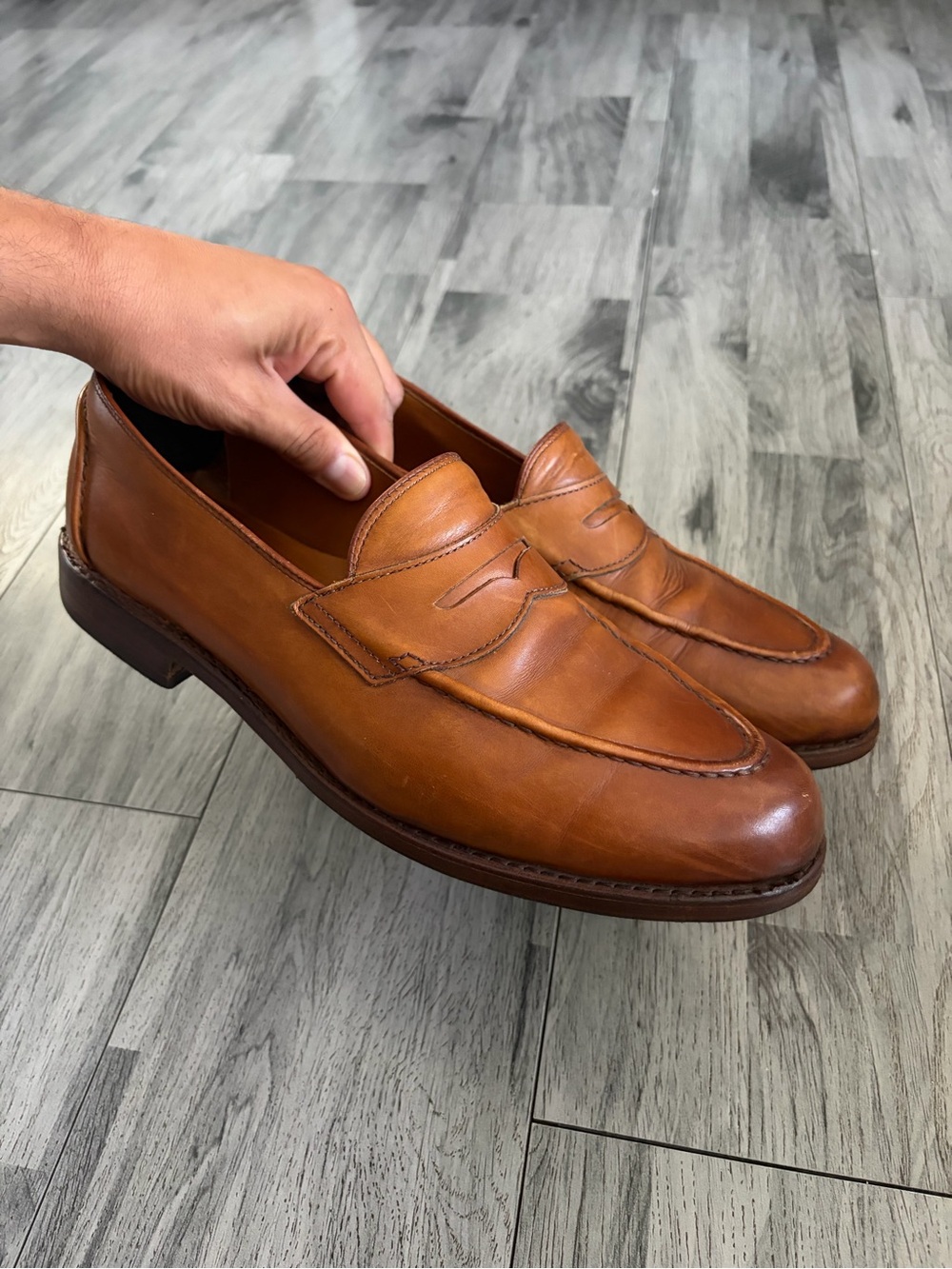 Ralph Lauren Collection Singleton Cognac Leather Penny Loafers Made in USA 11E